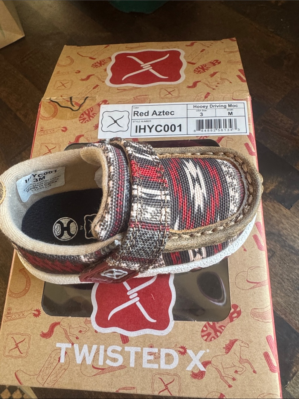 Twisted X Kids Red and Black Aztec Hook-and-Loop Driving Moc